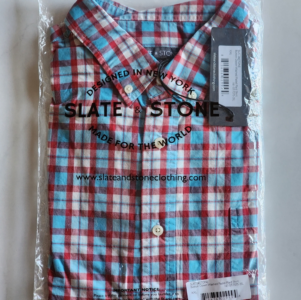 Slate & Stone button down washed pastel plaid shirt